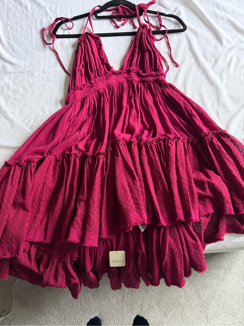 Free People Ruffled Tiered Dress in Fuchsia